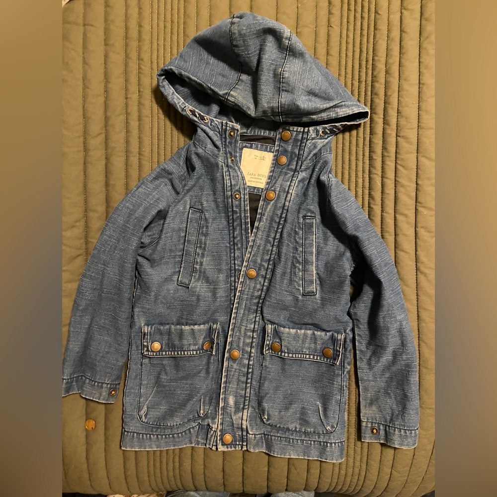 Hooded long denim Zara jacket